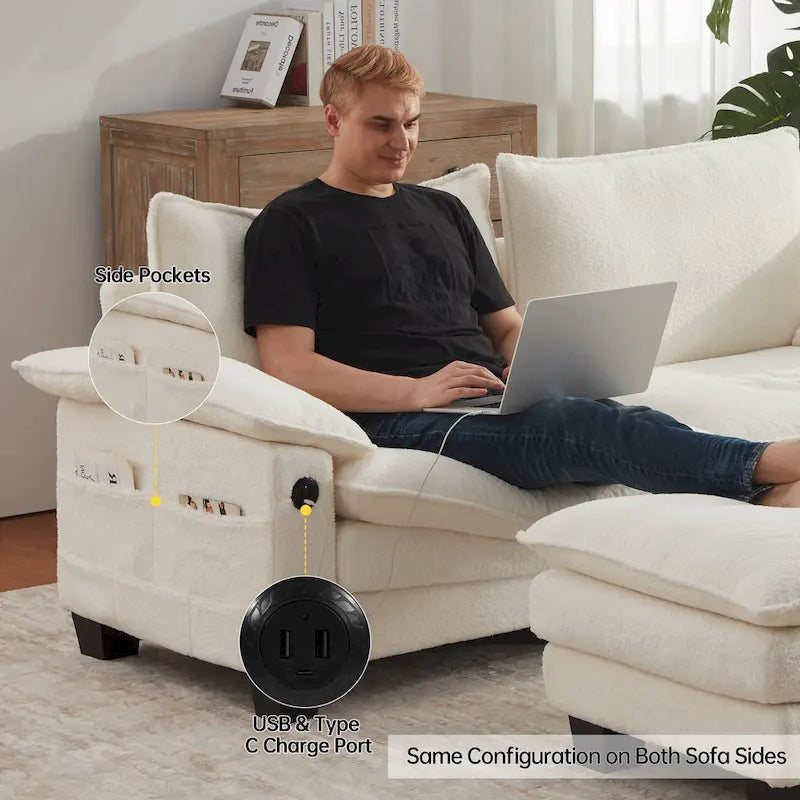 Sofá seccional modular, sofá seccional Cloud cómodo con otomana, sofá cama de asiento profundo para sala de estar