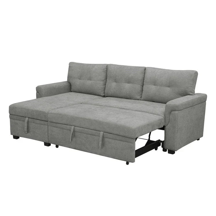 Divano componibile convertibile reversibile con letto estraibile, chaise longue con contenitore nascosto e gambe durevoli