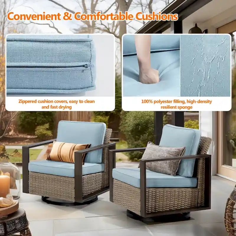 Mecedora de exterior Cozywor de 2 piezas, de mimbre, con estructura de metal y cojines