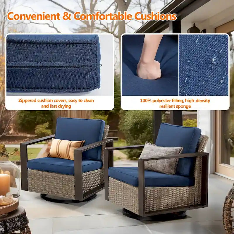 Mecedora de exterior Cozywor de 2 piezas, de mimbre, con estructura de metal y cojines