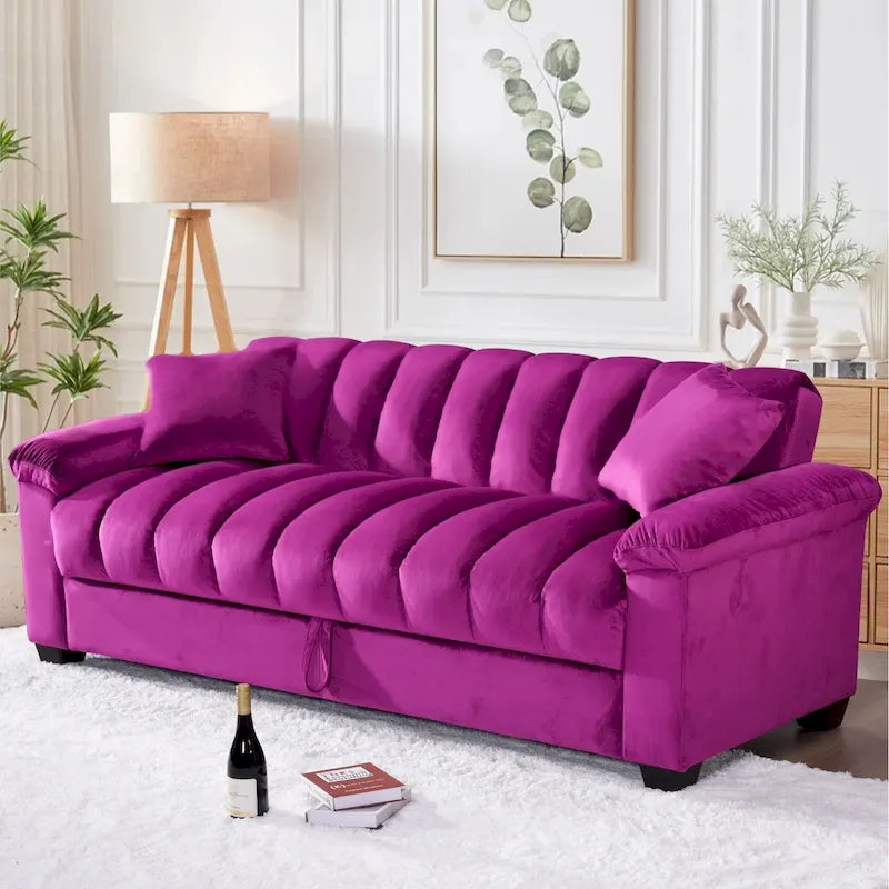 Sofá cama convertible de almacenamiento de terciopelo de 82.7" con 2 almohadas