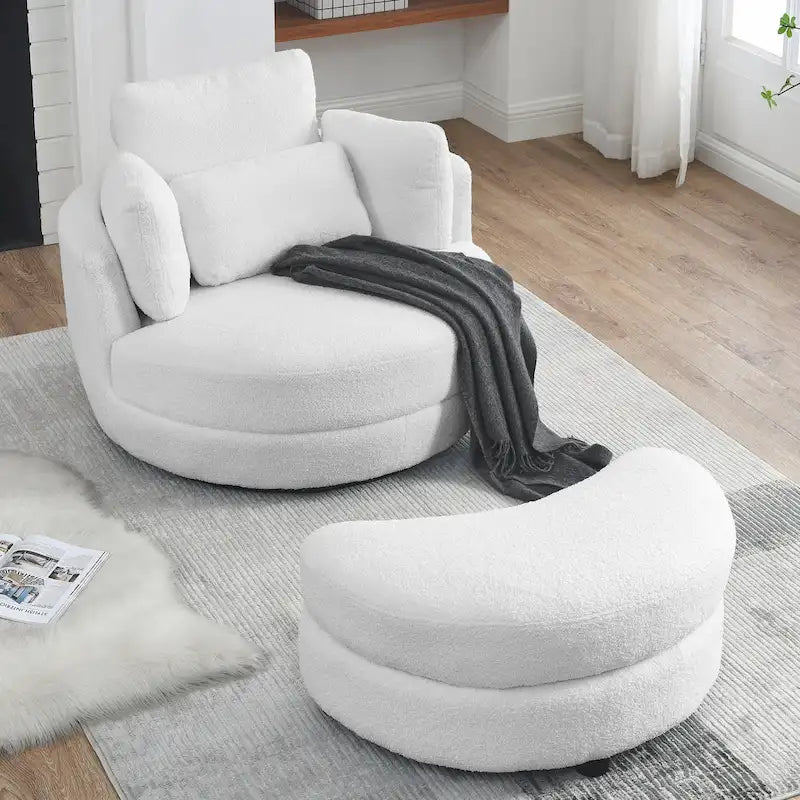 Sillón redondo giratorio grande con otomana de almacenamiento Moon