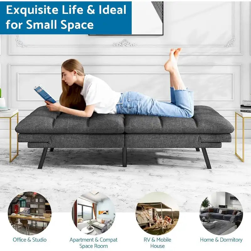 Sofá Cama Futón de Espuma Viscoelástica Convertible con Respaldo Dividido Ajustable para Espacios Pequeños