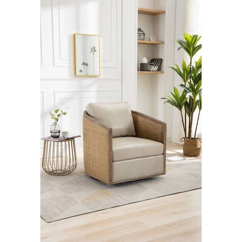 Sillón Giratorio de Barril, Cómodo Sillón Redondo Decorativo, Sillón Club Giratorio de Barril de 360 Grados, Sillón de Ocio con Estructura Tejida de Ratán