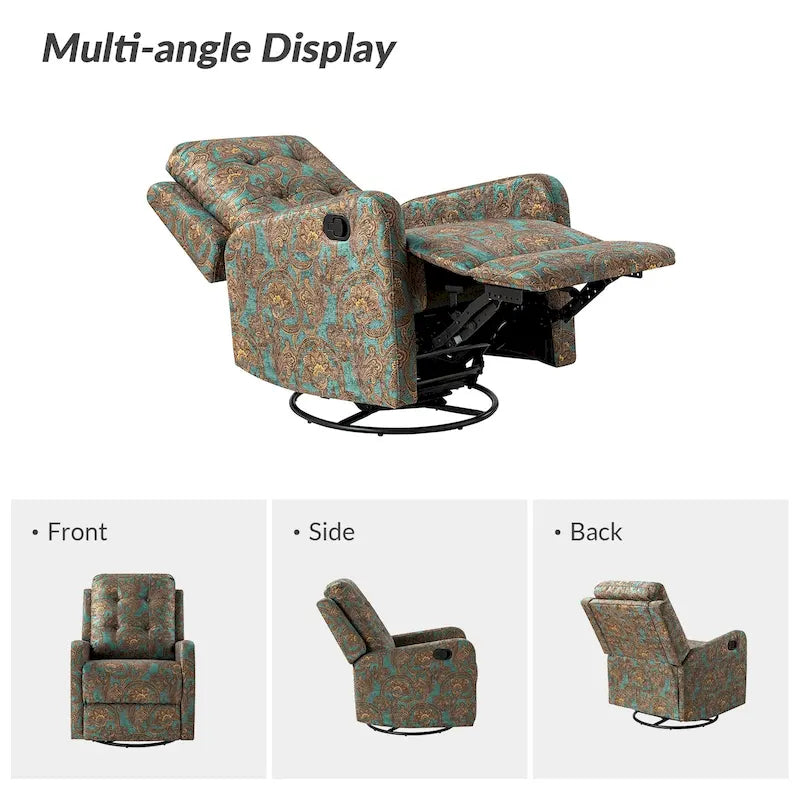 Arlette Sillón Reclinable Giratorio Manual Floral Contemporáneo con Respaldo Capitaneado