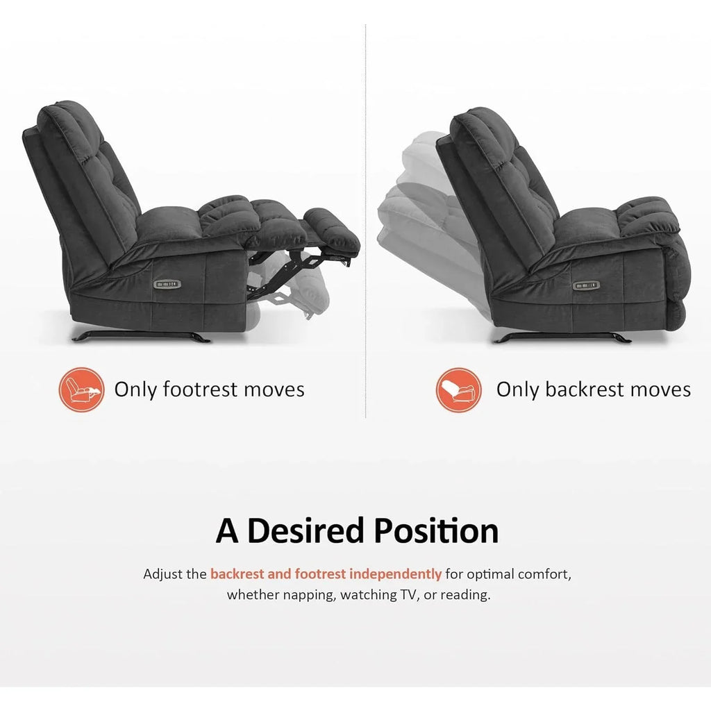 MCombo Sillón reclinable de balanceo eléctrico sin brazos con doble motor de gran tamaño, reclinable sin brazos, perfecto para sala de estar, tela PR607