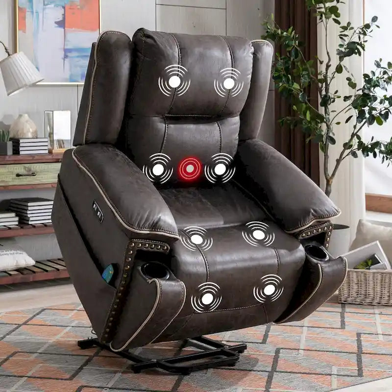 Sillón reclinable eléctrico cómodo con masaje, calefacción, portavasos y puerto USB