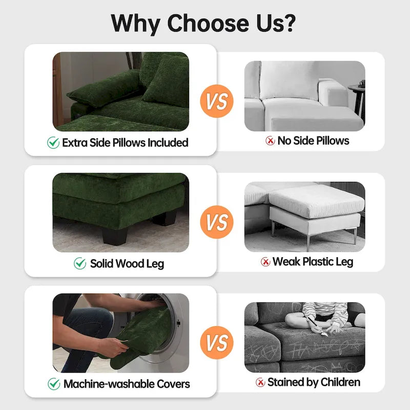 Sofá seccional modular, sofá seccional Cloud cómodo con otomana, sofá cama de asiento profundo para sala de estar