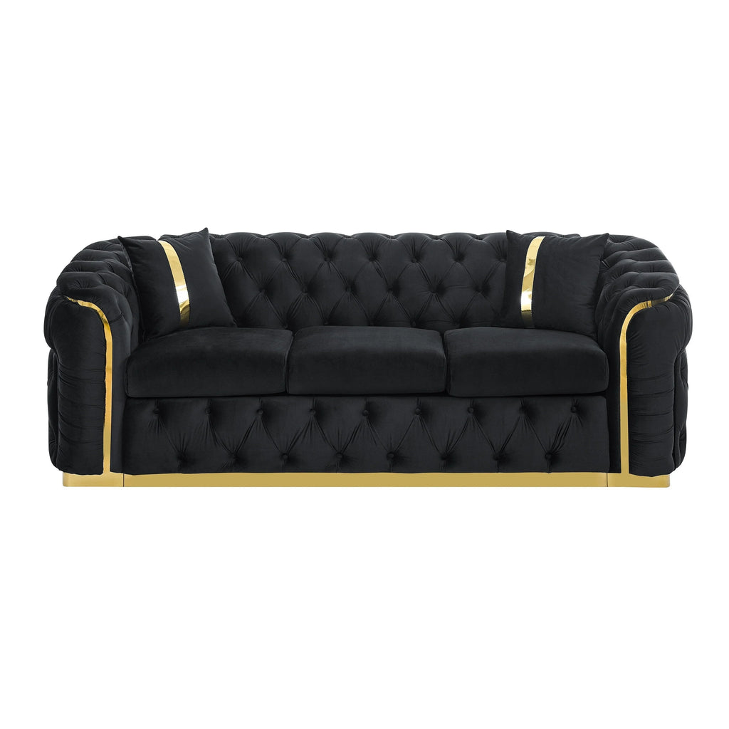 Sofá de 3 plazas Velvet de 90.6 con 2 cojines, cojines de alta densidad, detalles dorados y almohadas