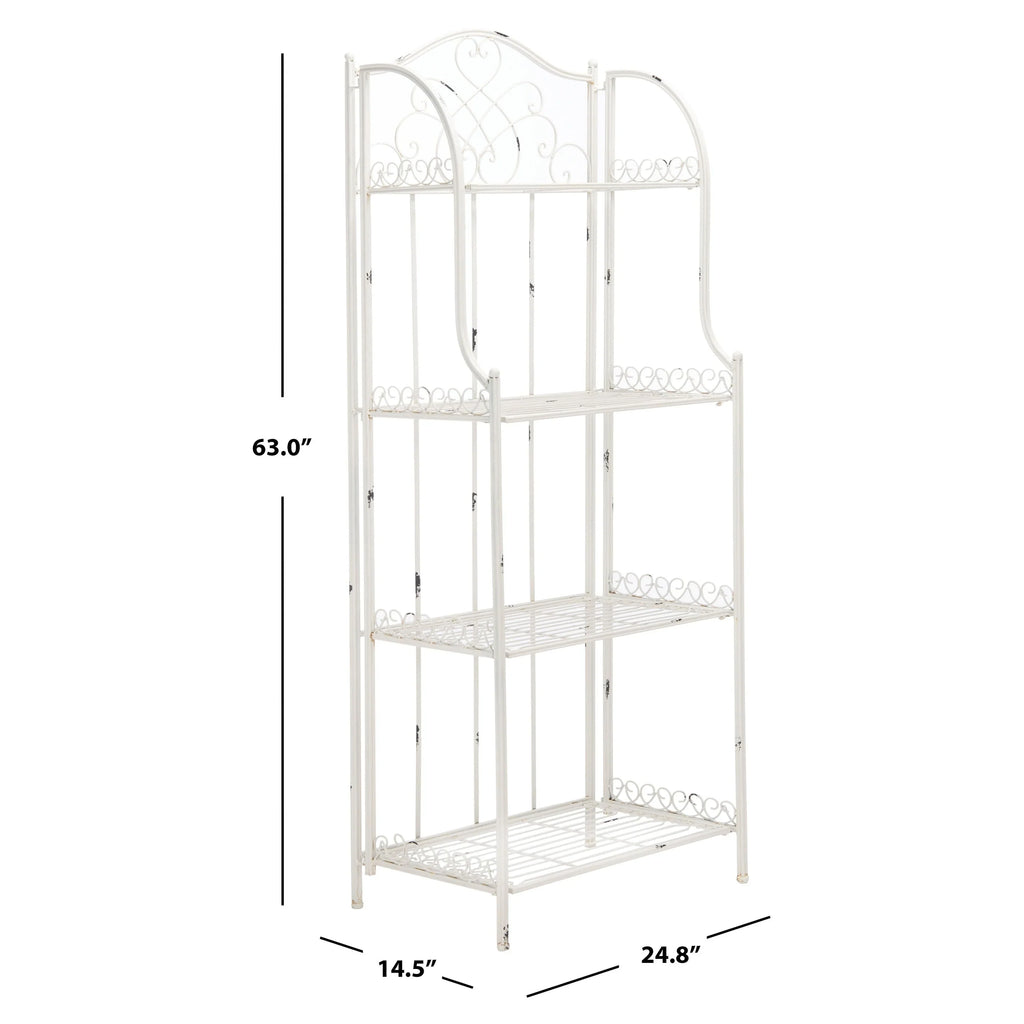 SAFAVIEH Bryn Estantería de panadero victoriana de hierro forjado de 4 niveles para exteriores - 25 pulg. An. x 15 pulg. Prof. x 63 pulg. Al. - 25 An. x 15 Prof. x 63 Al.