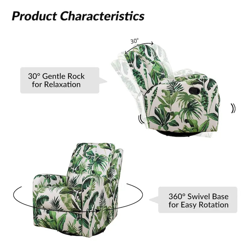 Arlette Sillón Reclinable Giratorio Manual Floral Contemporáneo con Respaldo Capitaneado