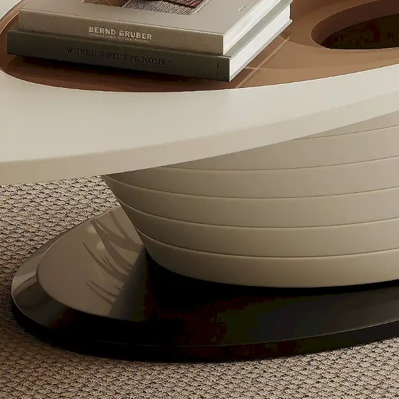 Mesa de centro ovalada moderna minimalista de lujo ligero con tablero de cristal y base gris 51 pulg. - L 51.18' An 25.59' Al 14.37'