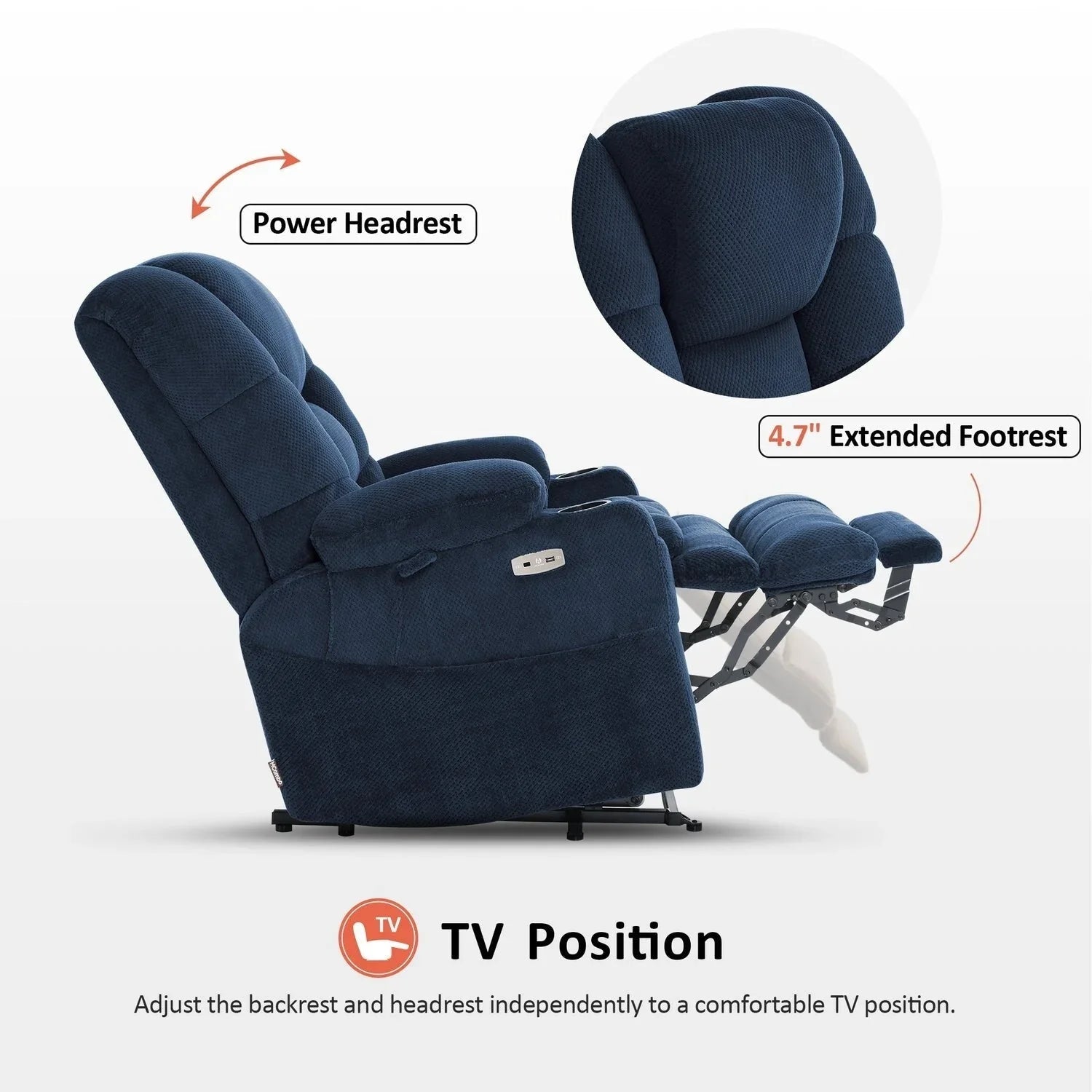 MCombo Sillón reclinable elevador eléctrico con motor dual ancho grande, masaje y doble calefacción para personas mayores altas y corpulentas, tela R7635