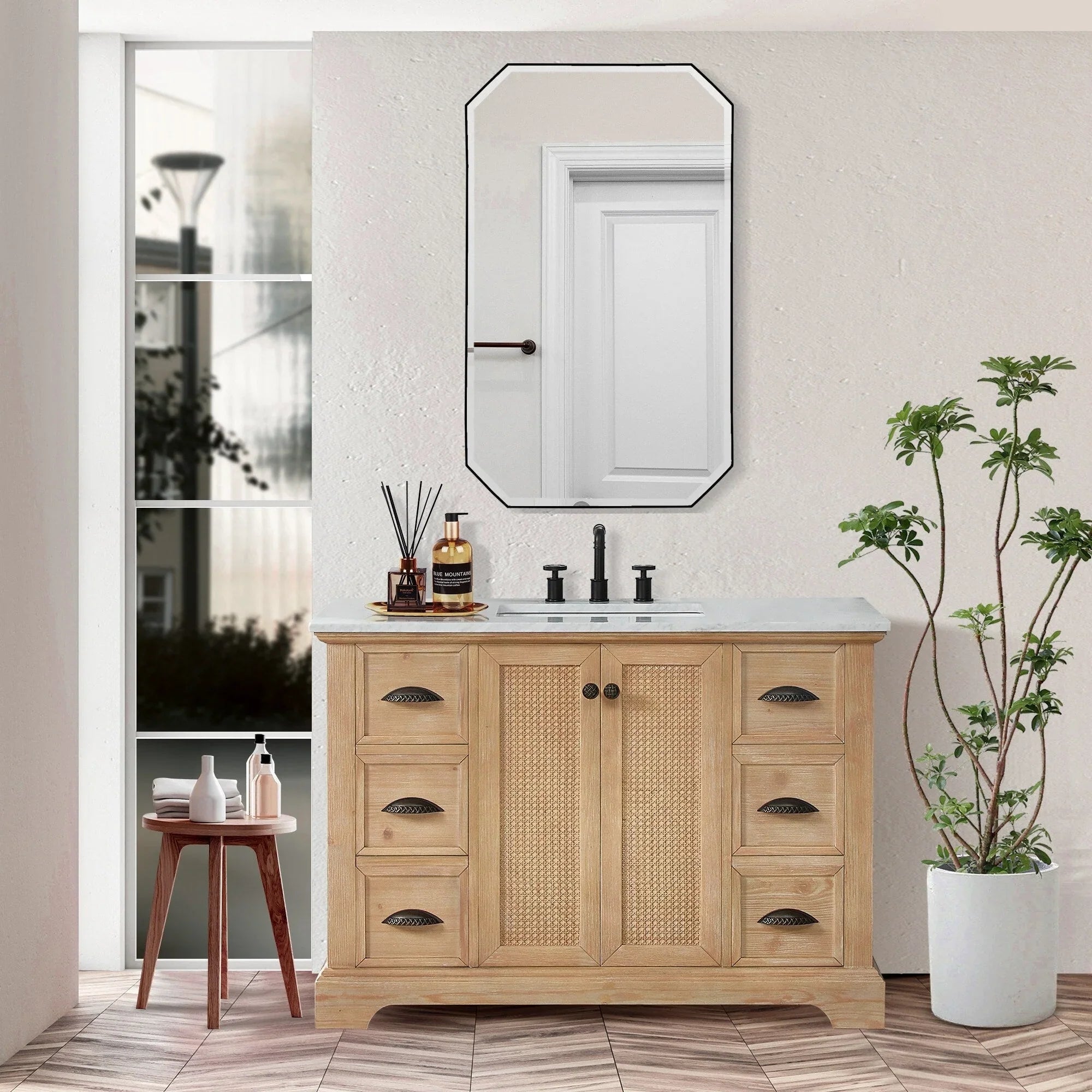 Mueble de baño Hervas con encimera de mármol natural sin espejo