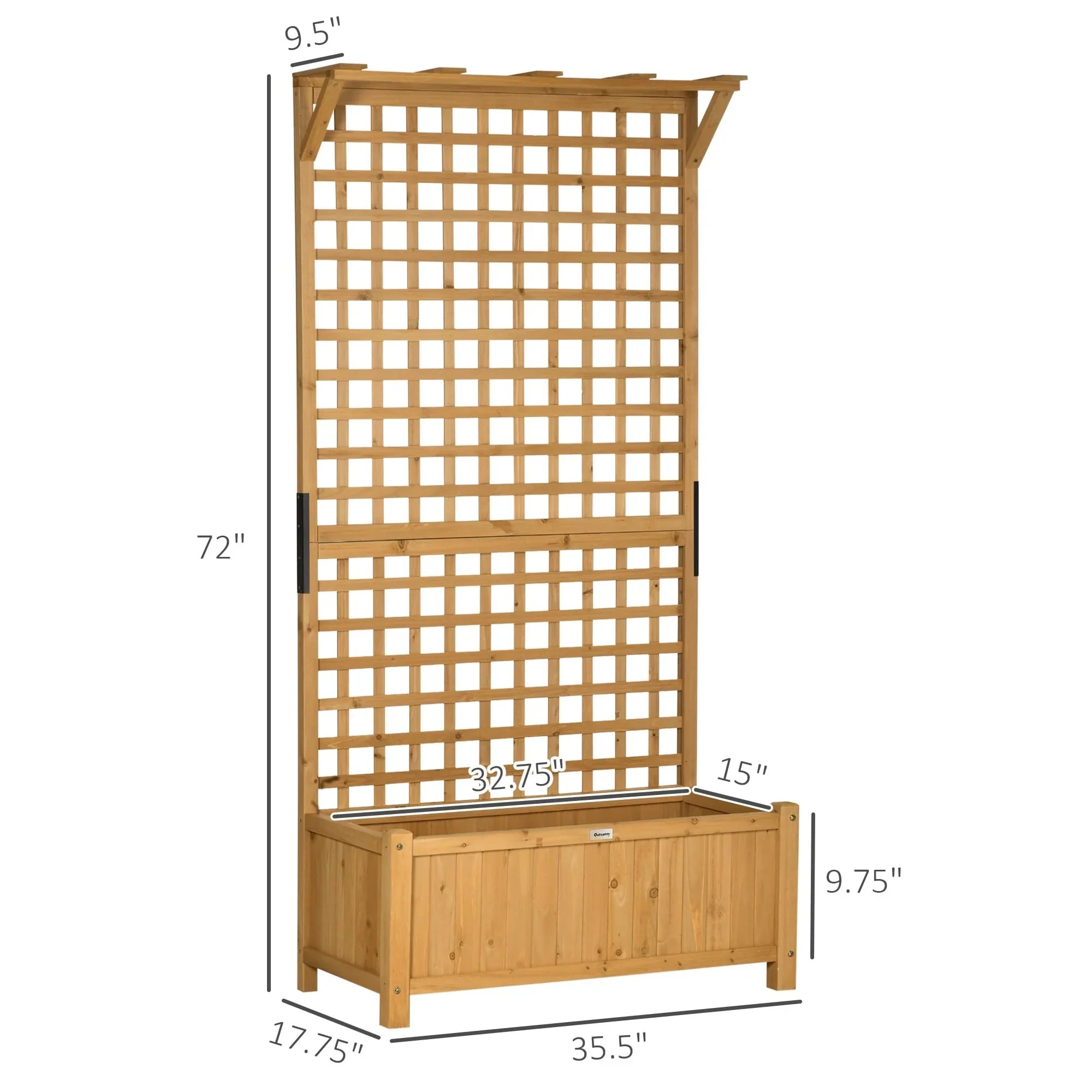 Macetero de madera con celosía, cama de jardín elevada para plantas trepadoras con orificios de drenaje y techo