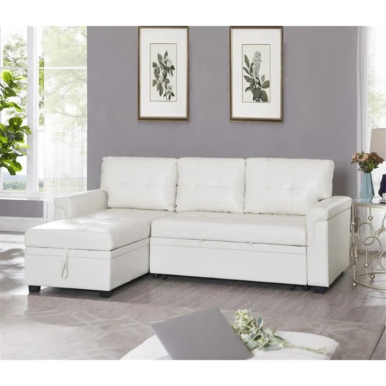 Sofá seccional reversible convertible con cama extraíble, chaise longue con almacenamiento oculto y patas duraderas