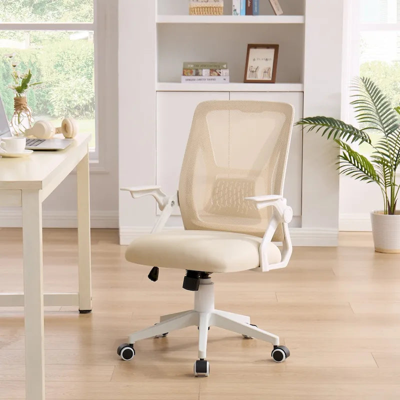 Silla de oficina Javlergo con respaldo medio giratorio y soporte lumbar, silla ergonómica de malla para ordenador con reposabrazos