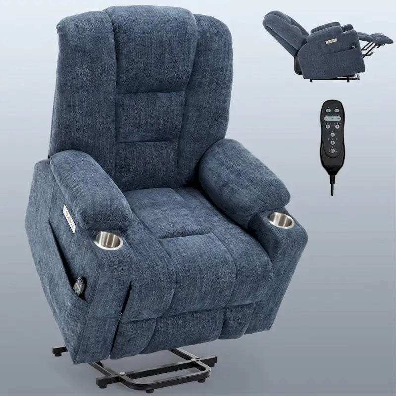 Sillón reclinable Power Lift con masaje y calor, reclinables anchos Lazy Boy extragrandes con USB, puertos tipo C y 2 portavasos de acero