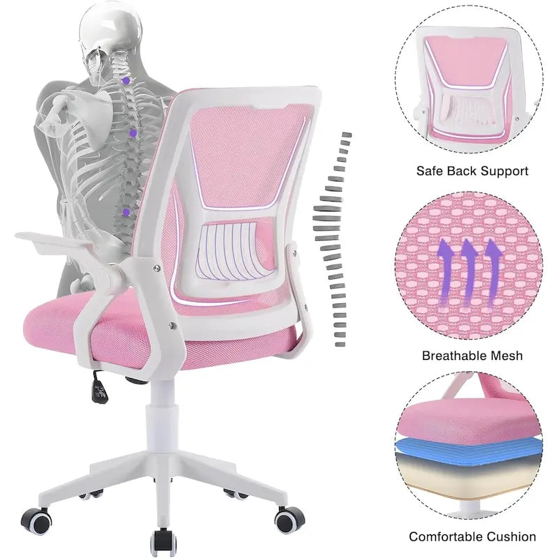 Silla de oficina Javlergo con respaldo medio giratorio y soporte lumbar, silla ergonómica de malla para ordenador con reposabrazos