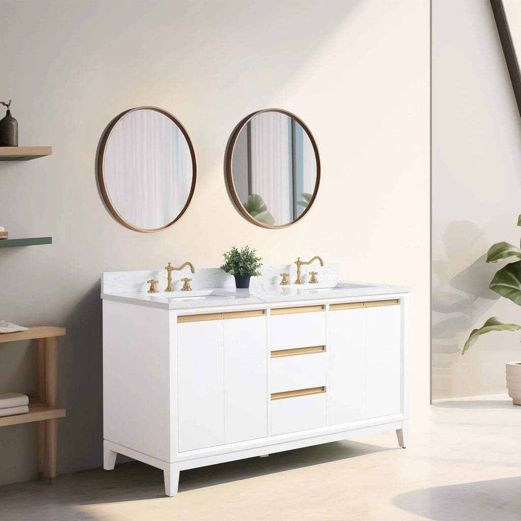 Mueble de baño Vanity Art con lavabo de cerámica y encimera de mármol de ingeniería