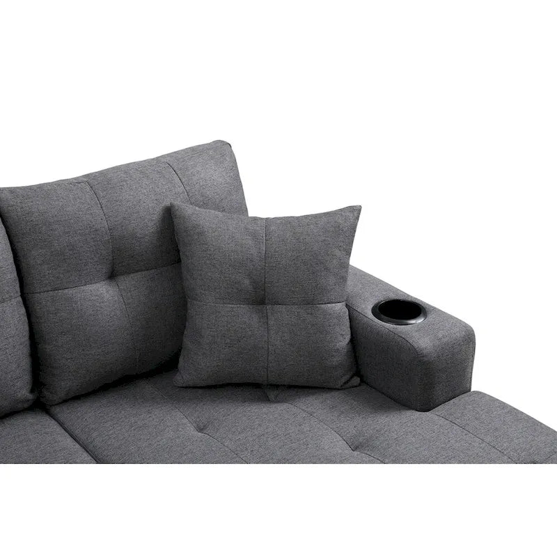 Sofá Seccional para Sala de Estar con Chaise Longue en Forma de L y portavasos