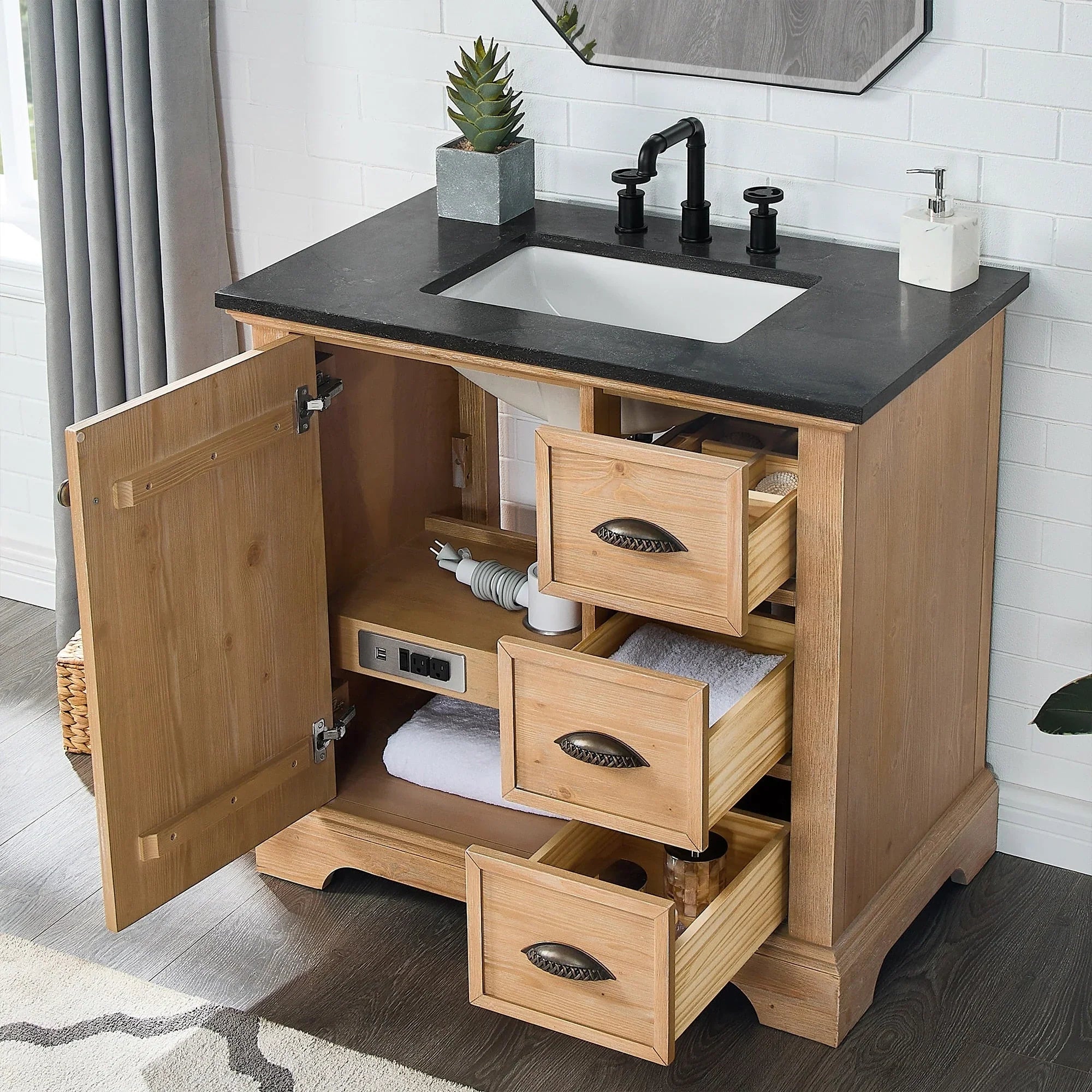 Mueble de baño Hervas con encimera de mármol natural sin espejo