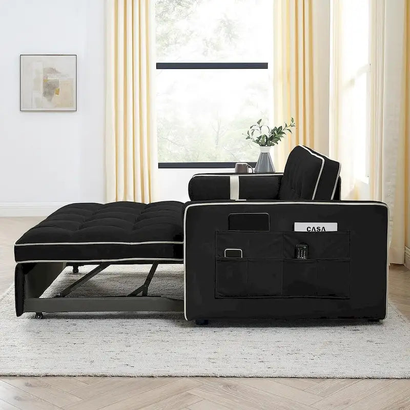 Sofá Cama Extraíble Multifuncional de Terciopelo con Respaldo Reclinable Ajustable con Almohadas - N/A