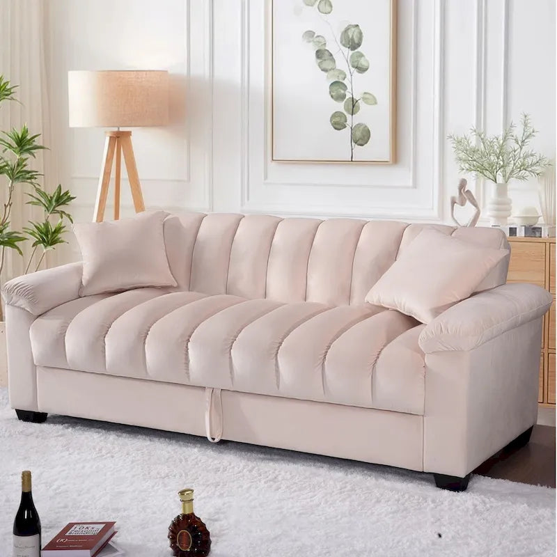 Sofá cama convertible de almacenamiento de terciopelo de 82.7" con 2 almohadas