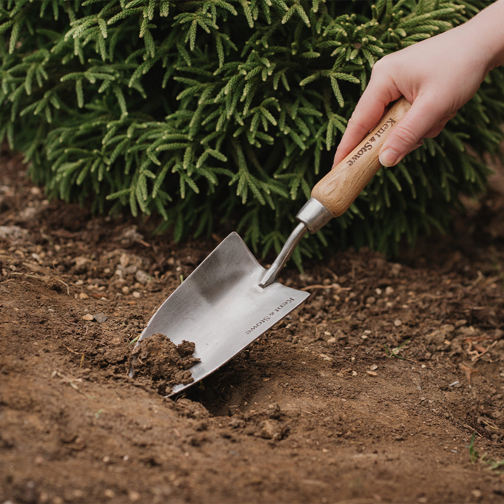 Cazzuola in acciaio inossidabile con manico in legno di frassino per giardino